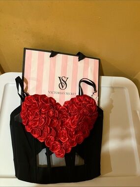 Victoria's Secret Black Bustier with Red Rose Heart